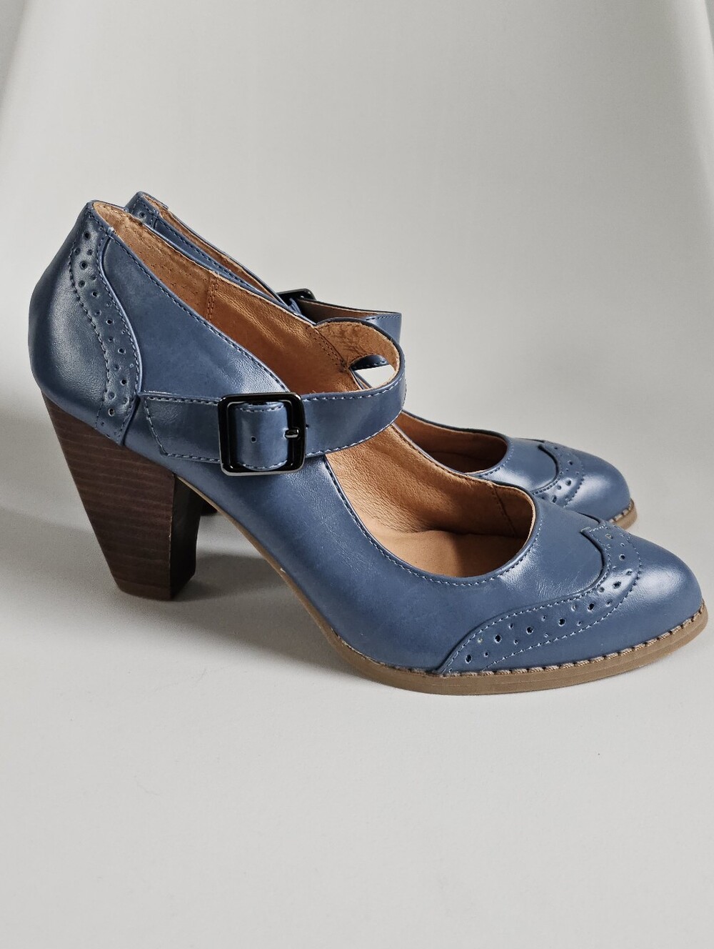 CHELSEA CREW Blue Mandy Wing Tip Mary Janes